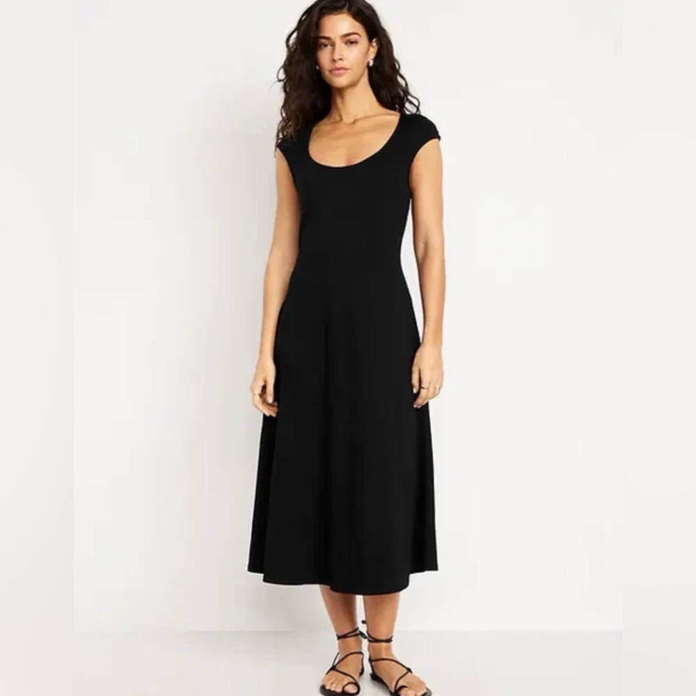 NWT Old Navy Dress Women Fit and Flare Midi Dress Black Size L